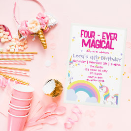 Four Ever Magical Unicorn Birthday Invitation 招待状