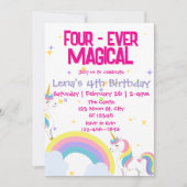 Four Ever Magical Unicorn Birthday Invitation  招待状 (正面)