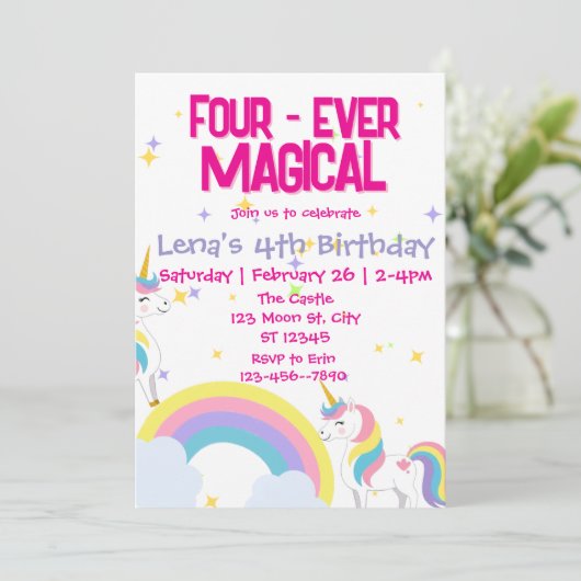 Four Ever Magical Unicorn Birthday Invitation 招待状 (スタンド正面)
