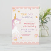 Four Ever Magical Unicorn Pink Girl Birthday 招待状 (スタンド正面)