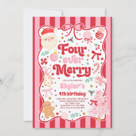 Four Ever Merry Christmas Bow 4th Birthday 招待状