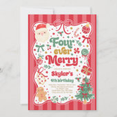 Four Ever Merry Christmas Bow 4th Birthday 招待状 (正面)