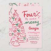 Four Ever Merry Coquette Christmas 4th Birthday 招待状 (正面/裏面)