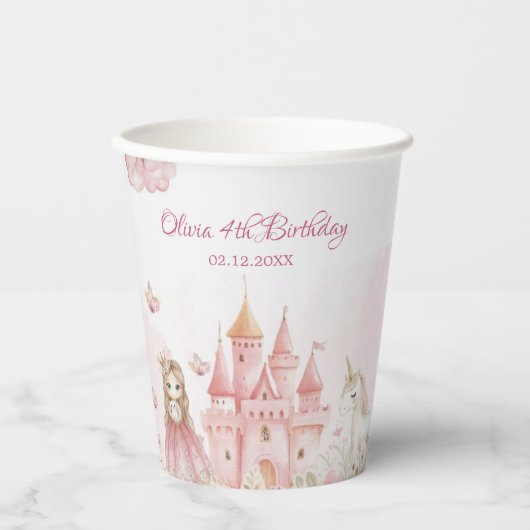 Four Ever Princess Castle Unicorn 4th Birthday 紙コップ (正面)