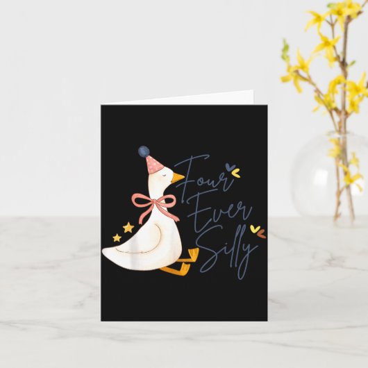 Four Ever Silly Funny Silly Goose 4th Birthday カード (黄色い花)