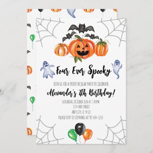 Four Ever Spooky Halloween 4th Birthday Invitation 招待状 (正面/裏面)