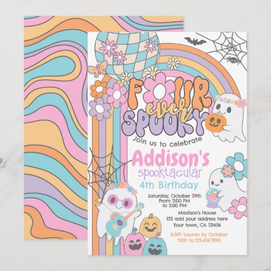 Four Ever Spooky Hippie Halloween 2nd Birthday 招待状 (正面/裏面)