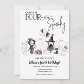 Four Ever spooky pink girl halloween 4th birthday 招待状 (正面)