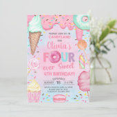 Four Ever Sweet ガール 4歳の誕生日招待状 招待状 (スタンド正面)