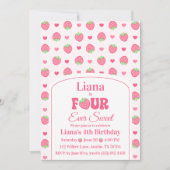 Four Ever Sweet ピンクいちごガール 4歳の誕生日 招待状 (正面)
