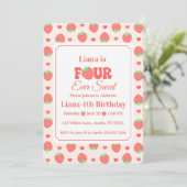 Four Ever Sweet ピンクいちご女子4歳の誕生日 招待状 (スタンド正面)