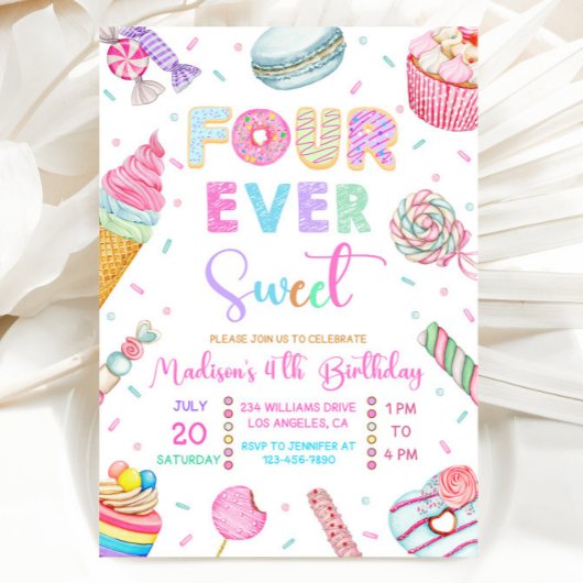 Four Ever Sweet Birthday Invitation, Candy Sweet 招待状