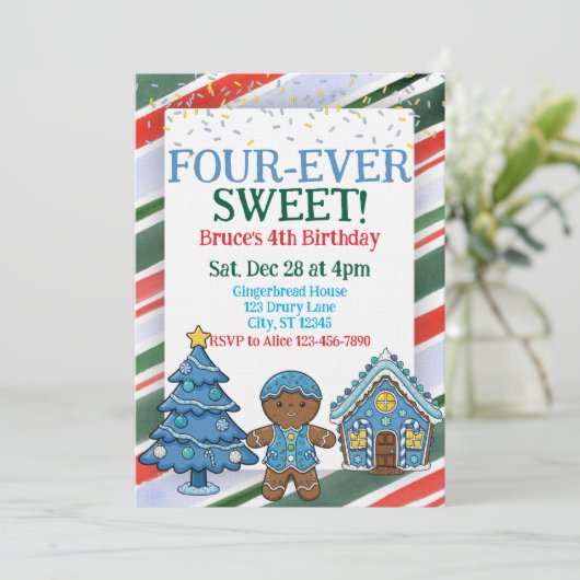 Four-Ever Sweet, Blue Gingerbread 4th Birthday 招待状 (スタンド正面)