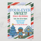 Four-Ever Sweet, Blue Gingerbread 4th Birthday 招待状 (正面)