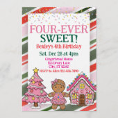 Four-Ever Sweet, Pink Gingerbread 4th Birthday 招待状 (正面)