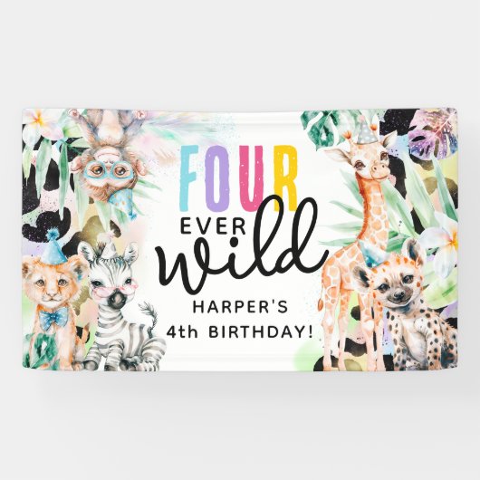 FOUR ever Wild! サファリ動物4歳の誕生日 横断幕 (横)