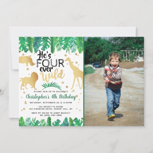 Four Ever Wild Boys 4th Birthday Photo 招待状 (正面)