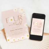 FOUR ever Wild Daisy Floral 4th Birthday 招待状