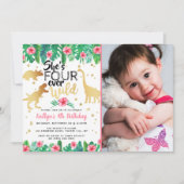 Four Ever Wild Daugust Girls 4th Birthday写真 招待状 (正面)