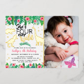 Four Ever Wild Daugust Girls 4th Birthday写真 箔招待状 (正面)