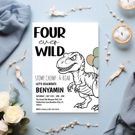 Four Ever Wild Dinosaur  Boy  Birthday Party  招待状