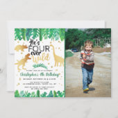 Four Ever Wild Dinosaur Boys 4th Birthday写真 招待状 (正面)