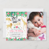 Four Ever Wild Girls 4th Birthday Photo 招待状 (正面)