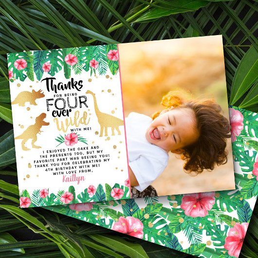 Four Ever Wild Girls Dinosale 4th Birthday写真 サンキューカード