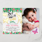 Four Ever Wild Jungle Girls 4th Birthday Photo 箔招待状 (正面)