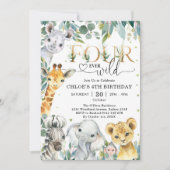 Four Ever Wild Party Animals Boy 4th Birthday 招待状 (正面)