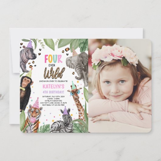 FOUR Ever Wild Safari 4th Birthday Photo 招待状 (正面)