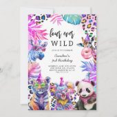 Four Ever Wild Safari Animals 4th Birthday  招待状 (正面)