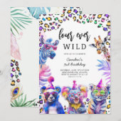 Four Ever Wild Safari Animals 4th Birthday  招待状 (正面/裏面)