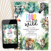Four Ever Wild Safari Animals Cool 4th Birthday 招待状