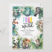 Four Ever Wild Safari Animals Cool 4th Birthday 招待状 (正面)