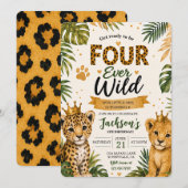 Four Ever Wild Safari Jungle Animals 4歳の誕生日 招待状 (正面/裏面)