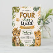 Four Ever Wild Safari Jungle Animals 4歳の誕生日 招待状 (スタンド正面)