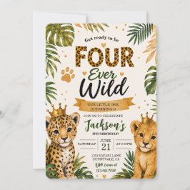 Four Ever Wild Safari Jungle Animals 4歳の誕生日 招待状