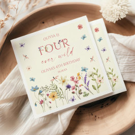 Four Ever Wild Wildflower 4歳の誕生日パーティー スタンダードカクテルナプキン