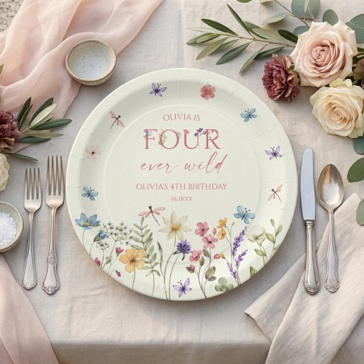 Four Ever Wild Wildflower 4歳の誕生日パーティー ペーパープレート