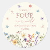 Four Ever Wild Wildflower 4歳の誕生日パーティー ラウンドシール (正面)