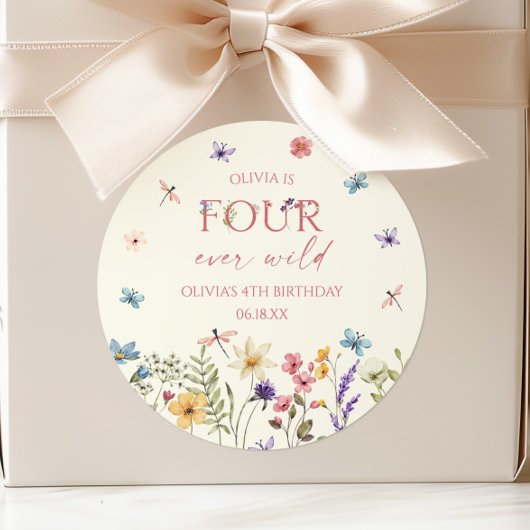 Four Ever Wild Wildflower 4歳の誕生日パーティー ラウンドシール
