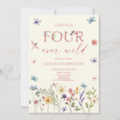 Four Ever Wild Wildflower 4歳の誕生日パーティー 招待状 (正面)