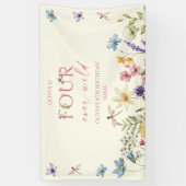 Four Ever Wild Wildflower 4歳の誕生日パーティー 横断幕 (縦)