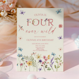 Four Ever Wild Wildflower 4th Birthday Party 招待状