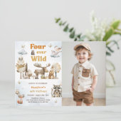 Four Ever Wild Woodland Animals 4th Birthday Photo 招待状 (スタンド正面)