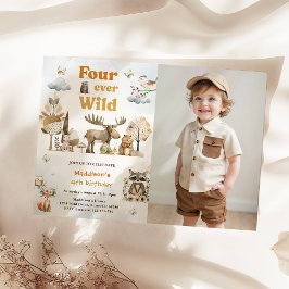 Four Ever Wild Woodland Animals 4th Birthday Photo 招待状
