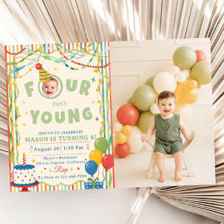 Four Ever Young 4歳の誕生日フォト 招待状