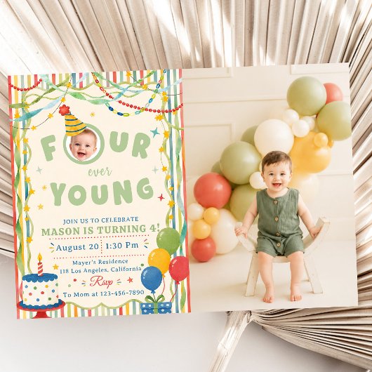 Four Ever Young 4歳の誕生日フォト 招待状