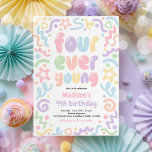 Four Ever Young Confetti Balloon 4th Birthday  招待状<br><div class="desc">Four Ever Young Confetti Balloon 4th Birthday Invitation</div>